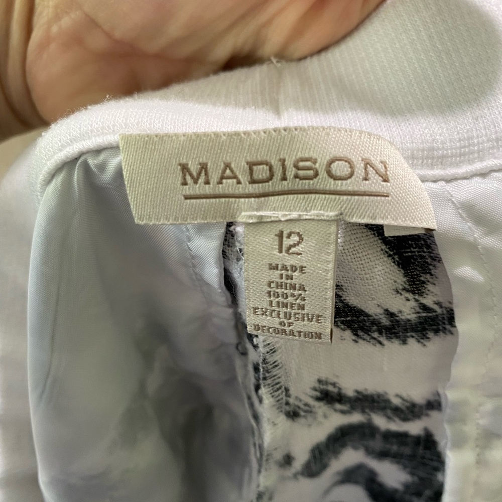 Madison 100% Linen Pants Size 12 Black and White Elastic Waist Drawstring Beach - Picture 12 of 13